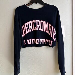 Abercrombie Fitch Navy Cropped Long Sleeve Sweatshirt‎ Raw Hem Size M